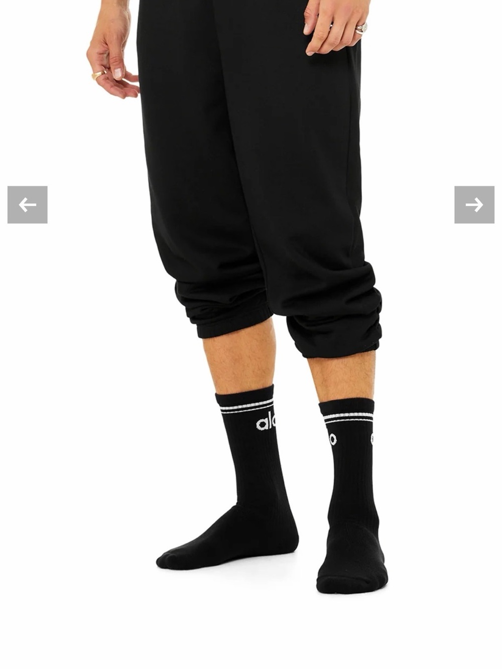 Alo Crew Socks / Alo Throwback Socks in Black w/ White Stripes & Alo Logo